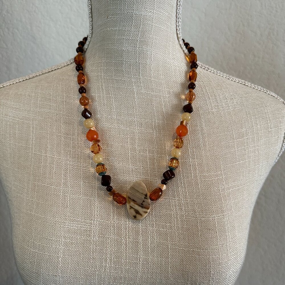 Vintage Acrylic Beaded Necklace with Calcite Stone Pendant - Picture 6 of 6